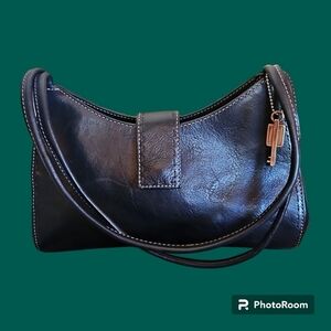 VTG FOSSIL Y2k Black Leather Shoulder Bag